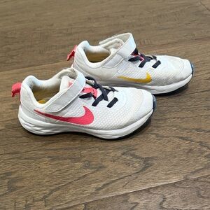 Nike Kids White Sneakers with Pink and Yellow Accents